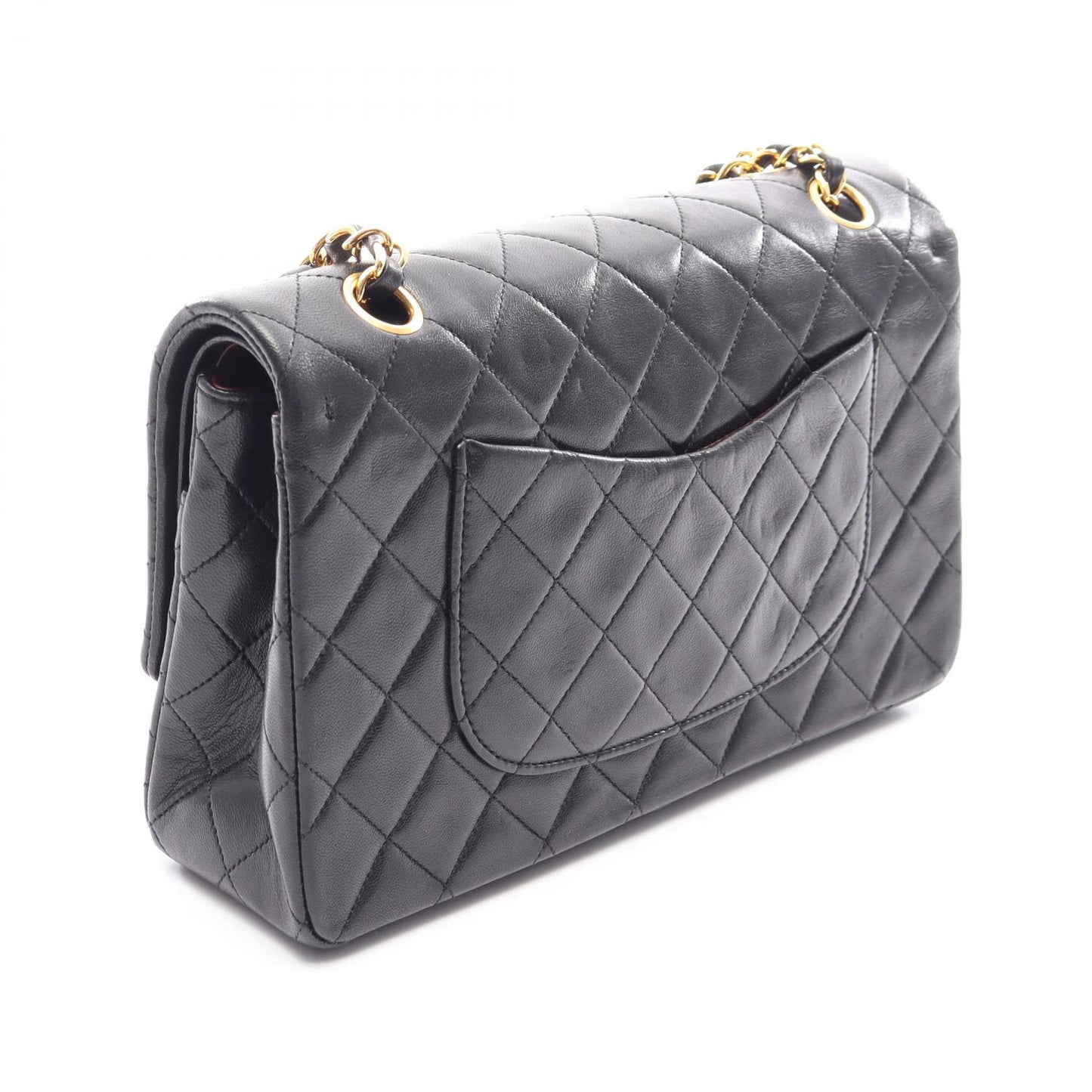 マトラッセ Wフラップ Wチェーンショルダーバッグ ラムスキン ブラック ゴールド金具 シャネル バッグ CHANEL