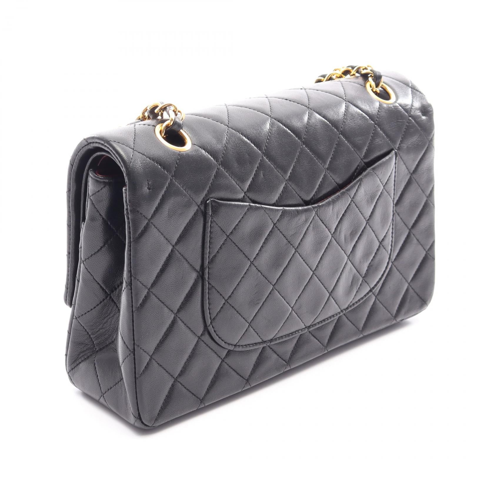 マトラッセ Wフラップ Wチェーンショルダーバッグ ラムスキン ブラック ゴールド金具 シャネル バッグ CHANEL