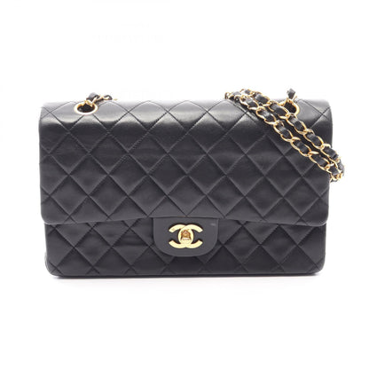 マトラッセ Wフラップ Wチェーンショルダーバッグ ラムスキン ブラック ゴールド金具 シャネル バッグ CHANEL