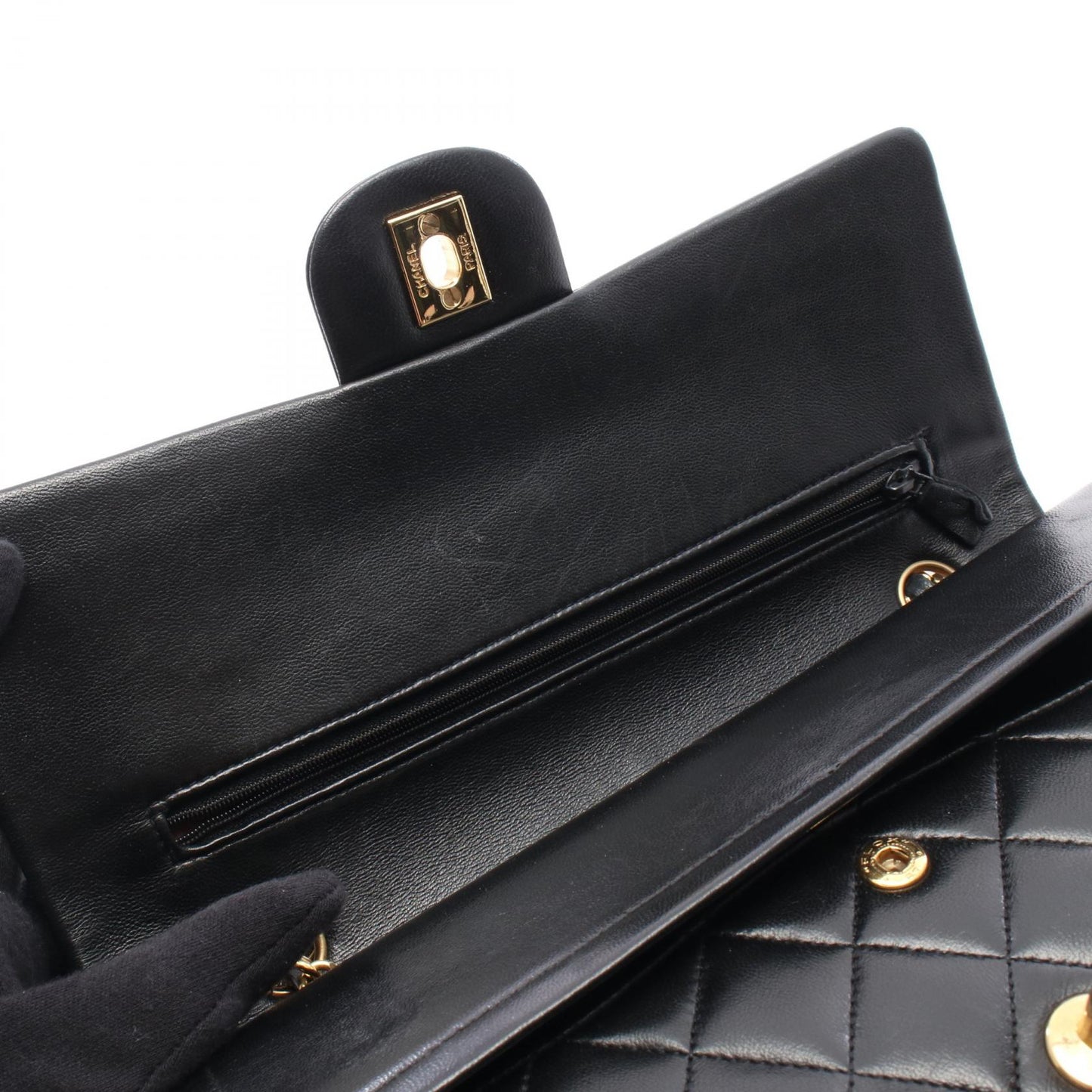 マトラッセ Wフラップ Wチェーンショルダーバッグ ラムスキン ブラック ゴールド金具 シャネル バッグ CHANEL