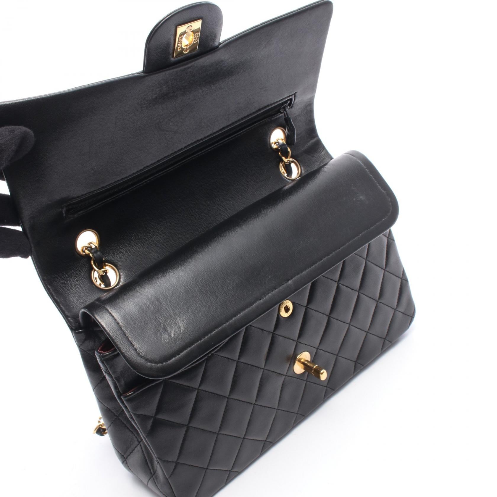マトラッセ Wフラップ Wチェーンショルダーバッグ ラムスキン ブラック ゴールド金具 シャネル バッグ CHANEL
