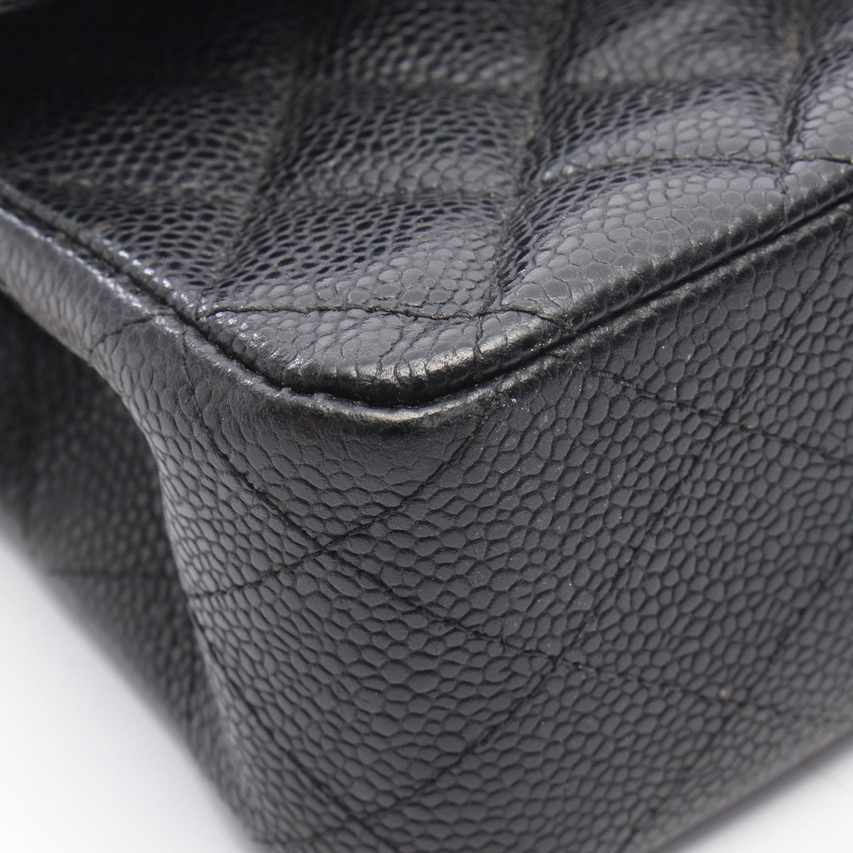 マトラッセ Wフラップ Wチェーンショルダーバッグ キャビアスキン ブラック ゴールド金具 シャネル バッグ CHANEL