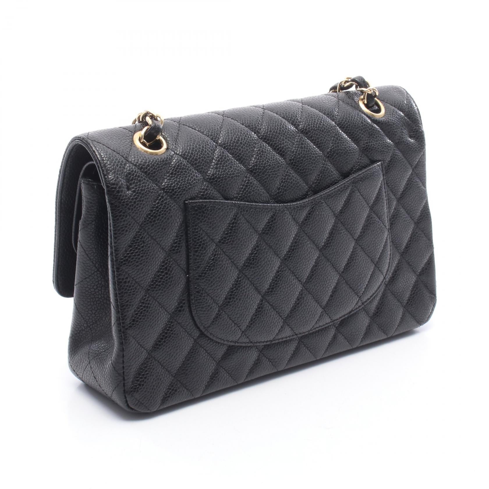 マトラッセ Wフラップ Wチェーンショルダーバッグ キャビアスキン ブラック ゴールド金具 シャネル バッグ CHANEL