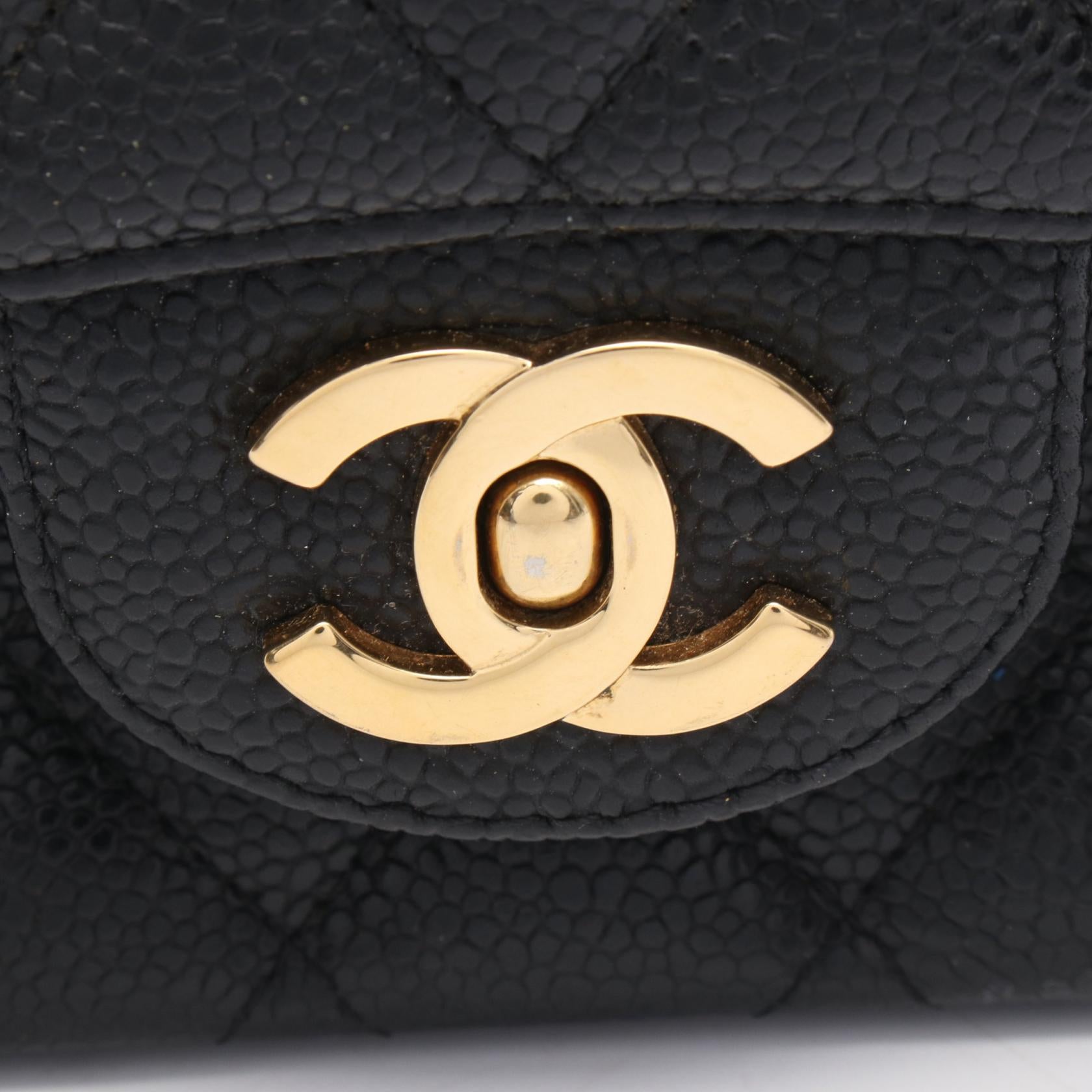 マトラッセ Wフラップ Wチェーンショルダーバッグ キャビアスキン ブラック ゴールド金具 シャネル バッグ CHANEL