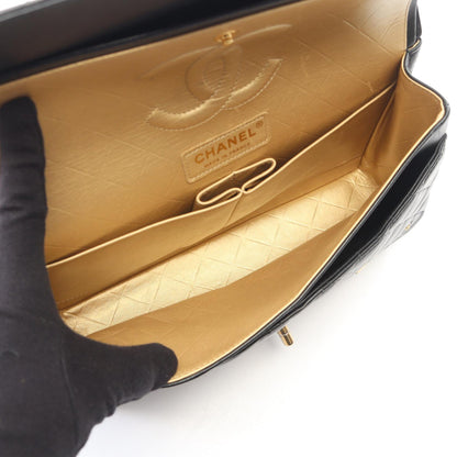 マトラッセ Wフラップ アイコンチャーム Wチェーンショルダーバッグ ラムスキン ブラック ゴールド金具 シャネル バッグ CHANEL