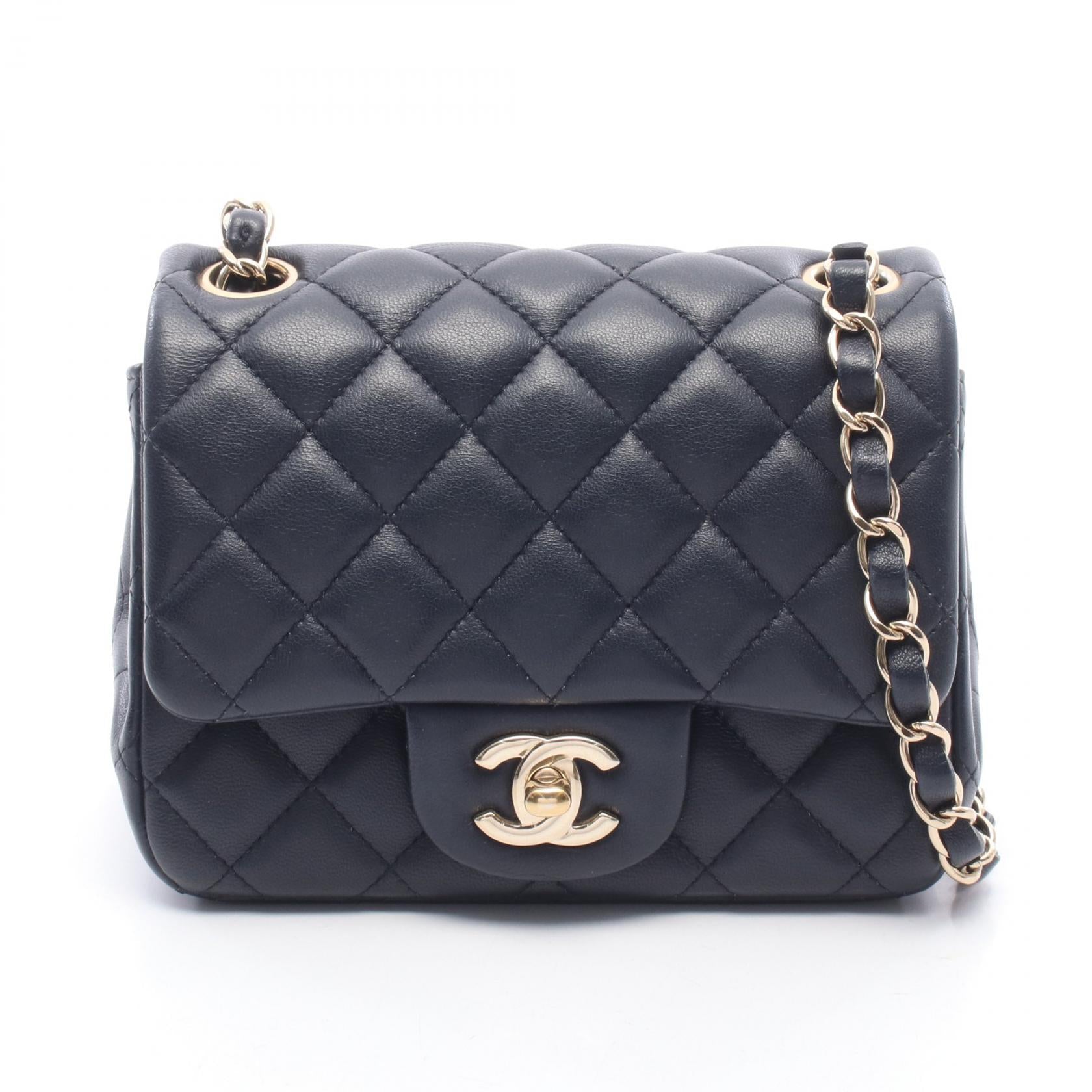 ミニマトラッセ チェーンショルダーバッグ ラムスキン ネイビー ゴールド金具 シャネル バッグ CHANEL