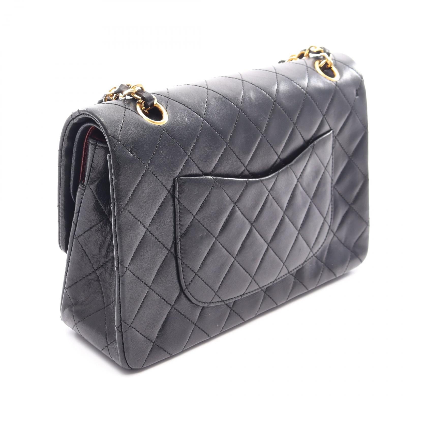 マトラッセ Wフラップ Wチェーンショルダーバッグ ラムスキン ブラック ゴールド金具 シャネル バッグ CHANEL