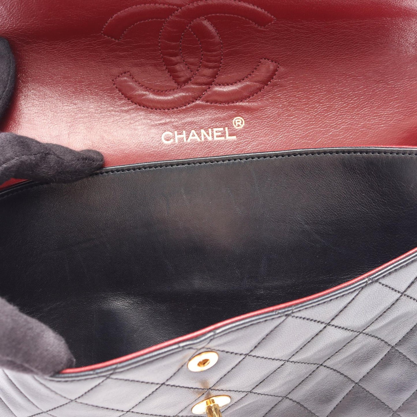 マトラッセ Wフラップ Wチェーンショルダーバッグ ラムスキン ブラック ゴールド金具 シャネル バッグ CHANEL