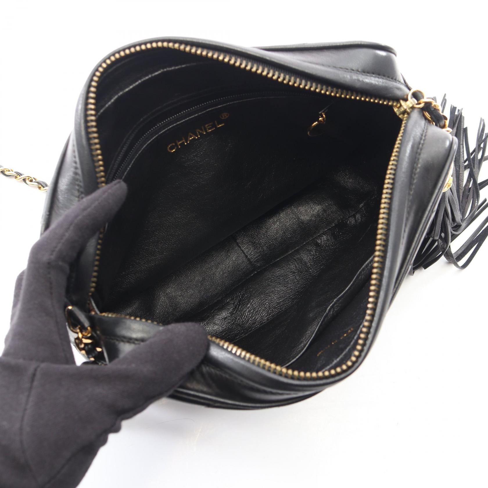 ココマーク ダイヤステッチ タッセル チェーンショルダーバッグ ラムスキン ブラック ゴールド金具 シャネル バッグ CHANEL