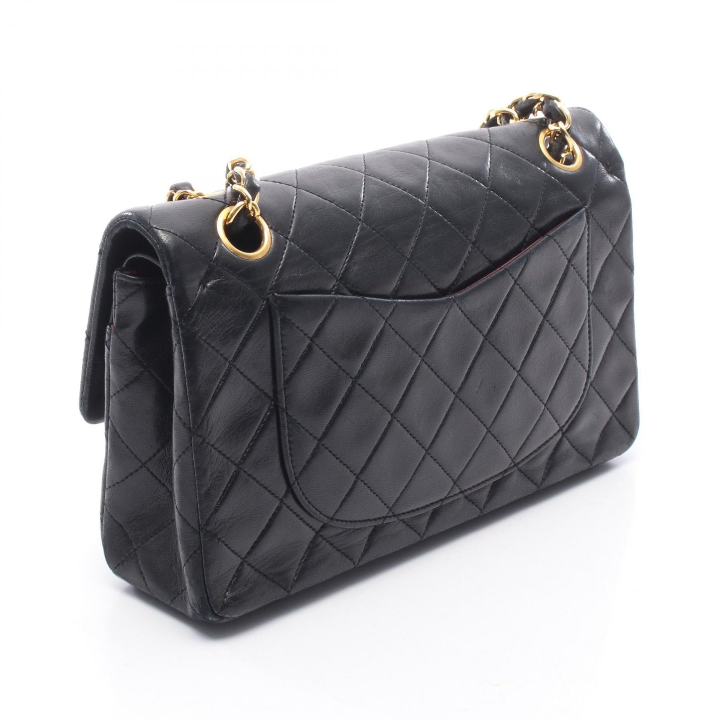 マトラッセ Wフラップ Wチェーンショルダーバッグ ラムスキン ブラック ゴールド金具 シャネル バッグ CHANEL