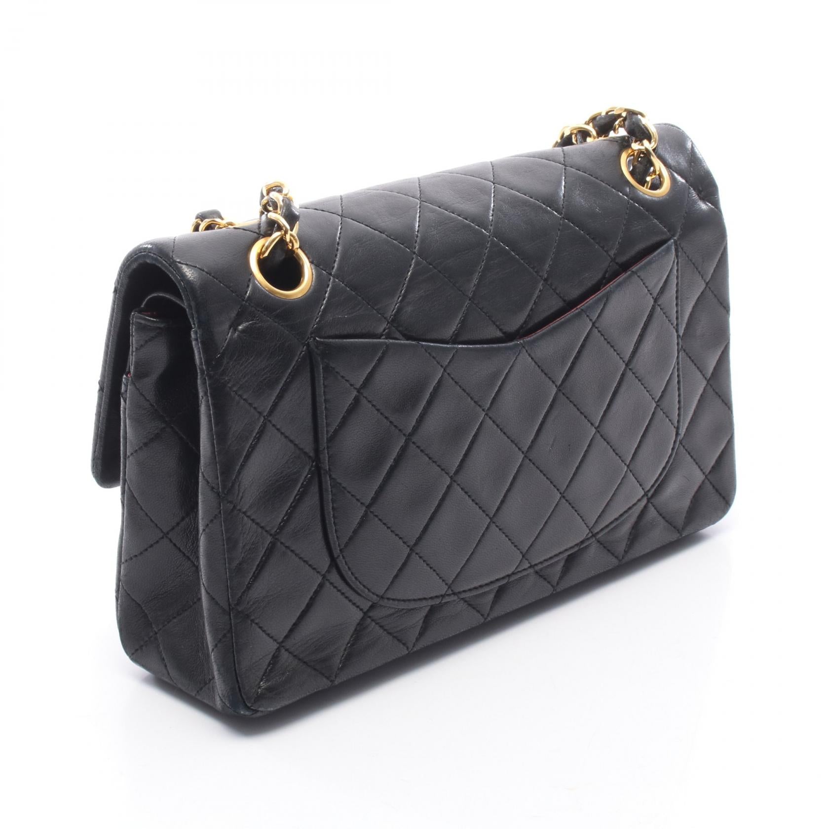 マトラッセ Wフラップ Wチェーンショルダーバッグ ラムスキン ブラック ゴールド金具 シャネル バッグ CHANEL