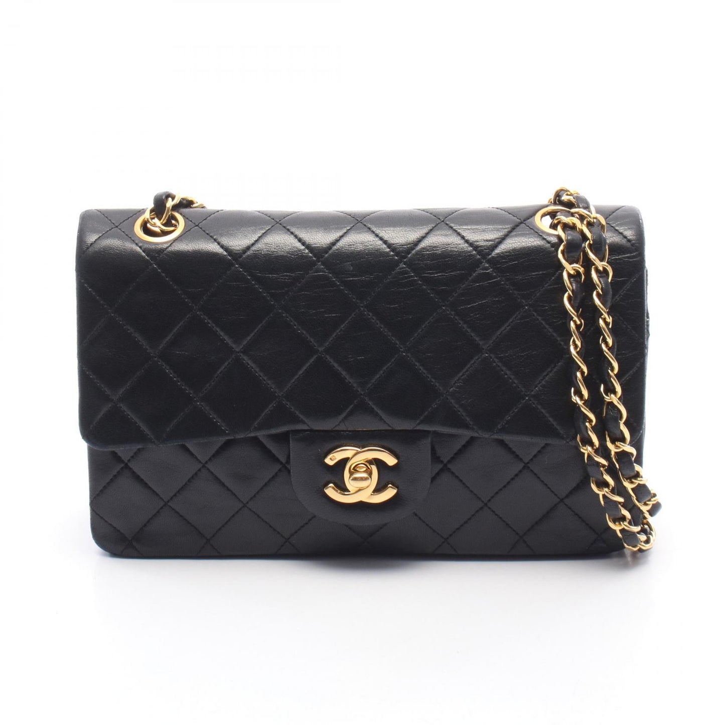 マトラッセ Wフラップ Wチェーンショルダーバッグ ラムスキン ブラック ゴールド金具 シャネル バッグ CHANEL