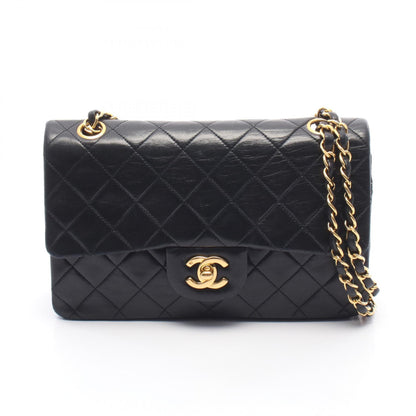 マトラッセ Wフラップ Wチェーンショルダーバッグ ラムスキン ブラック ゴールド金具 シャネル バッグ CHANEL