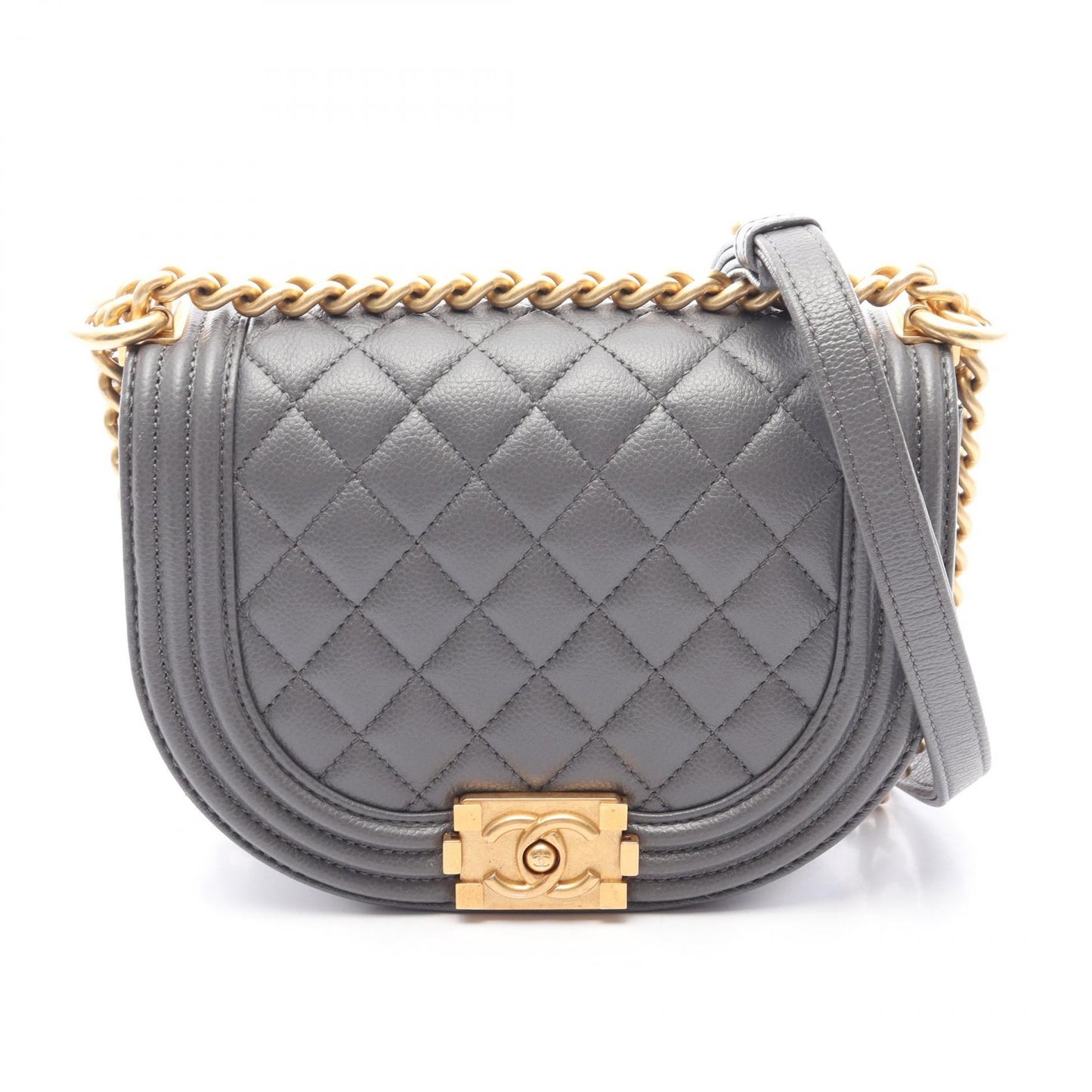 ボーイシャネル スモール チェーンショルダーバッグ キャビアスキン グレー ゴールド金具 シャネル バッグ CHANEL