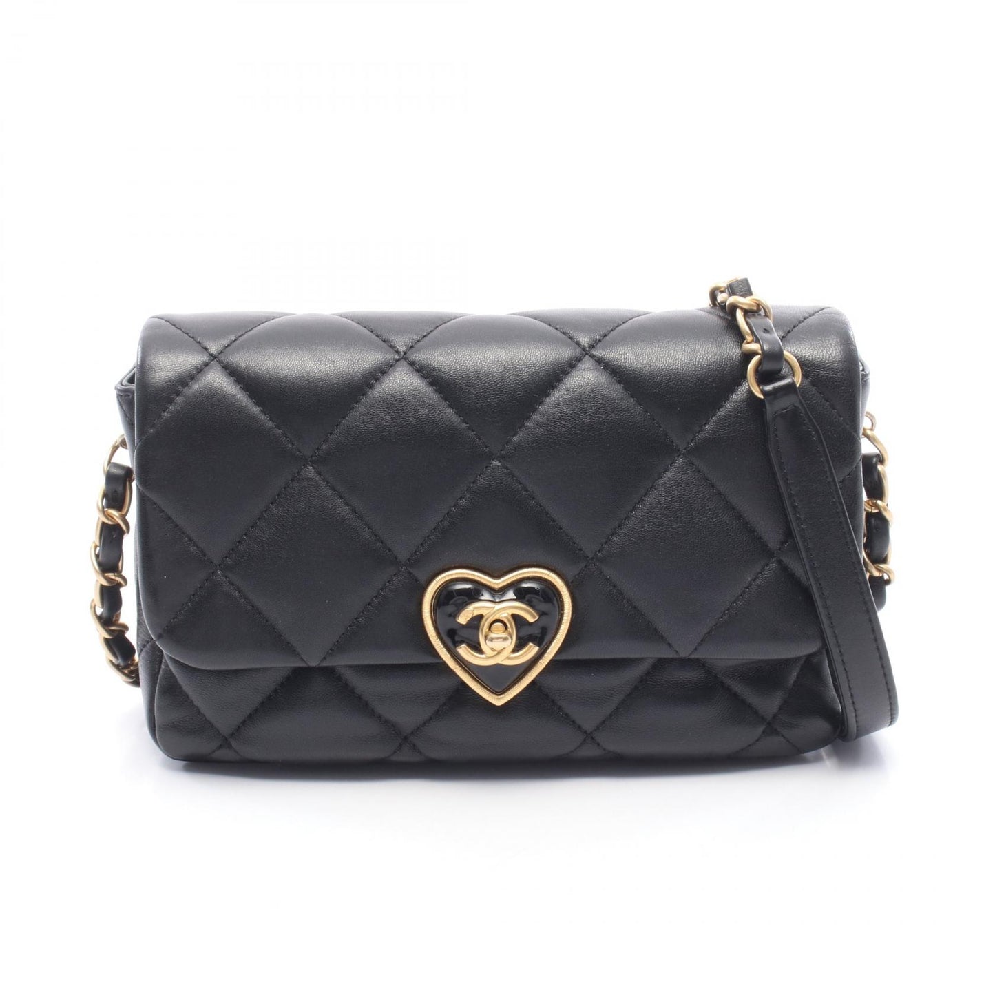 マトラッセ ハートロック チェーンショルダーバッグ レザー ブラック ゴールド金具 シャネル バッグ CHANEL