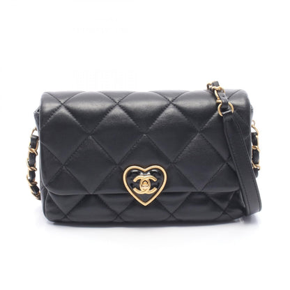 マトラッセ ハートロック チェーンショルダーバッグ レザー ブラック ゴールド金具 シャネル バッグ CHANEL