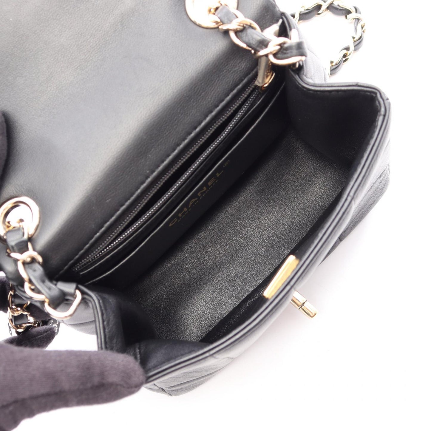 チョコバー ミニフラップ チェーンショルダーバッグ ラムスキン ブラック ゴールド金具 シャネル バッグ CHANEL