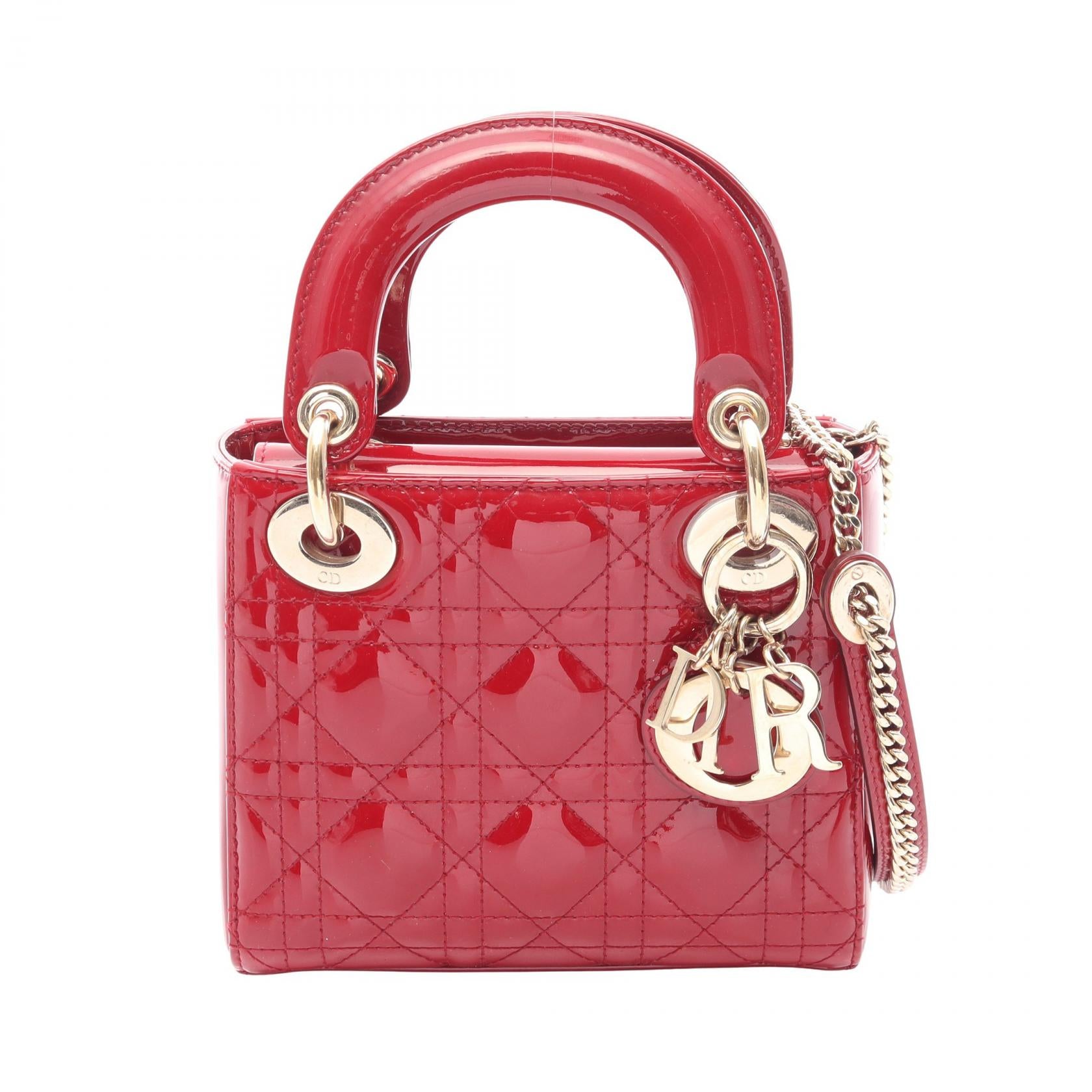 レディディオール ミニ カナージュ 2WAY ハンドバッグ エナメルレザー レッド クリスチャンディオール バッグ Christian Dior