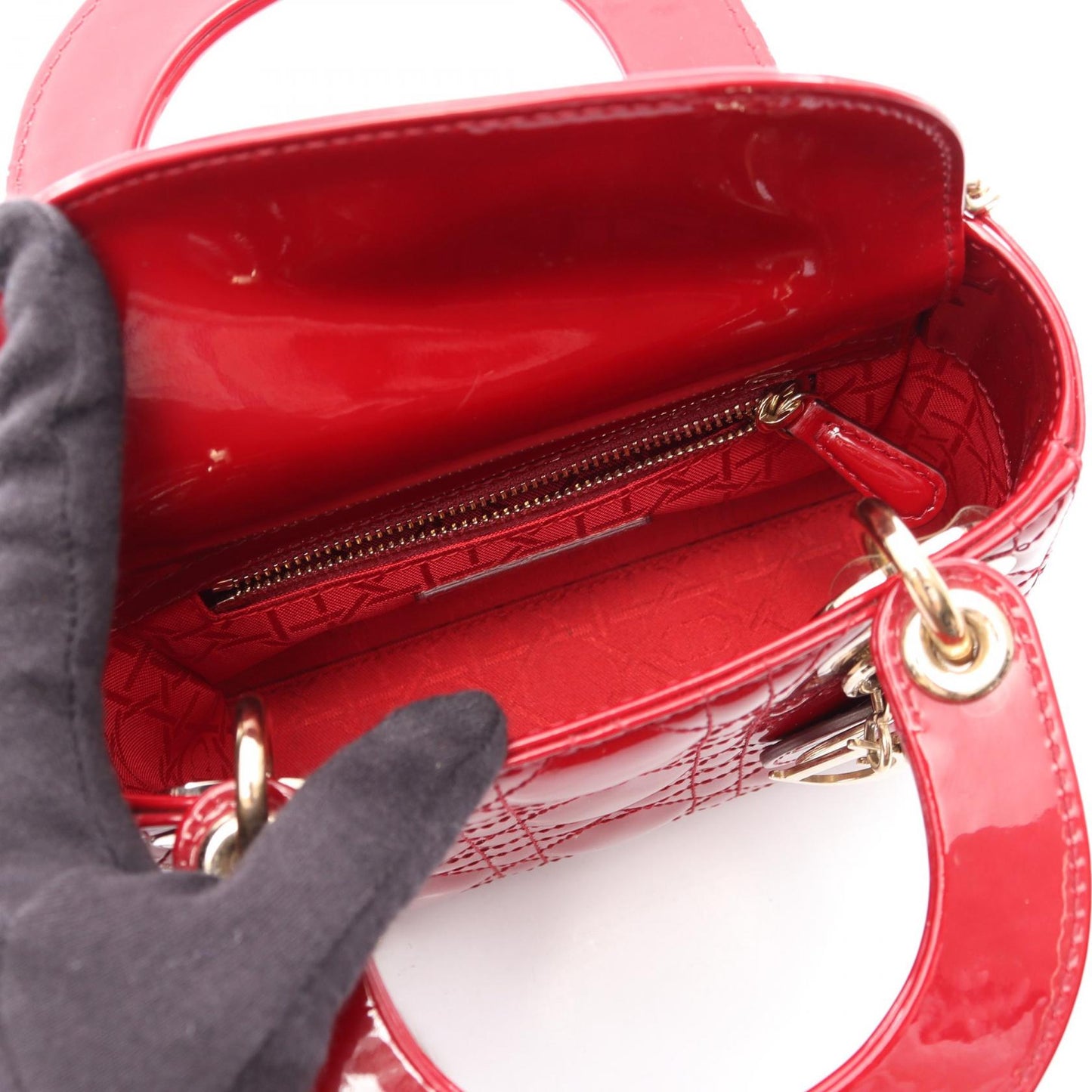 レディディオール ミニ カナージュ 2WAY ハンドバッグ エナメルレザー レッド クリスチャンディオール バッグ Christian Dior