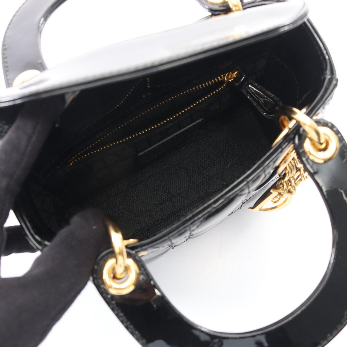 レディディオール ミニ カナージュ 2WAY ハンドバッグ エナメルレザー ブラック クリスチャンディオール バッグ Christian Dior