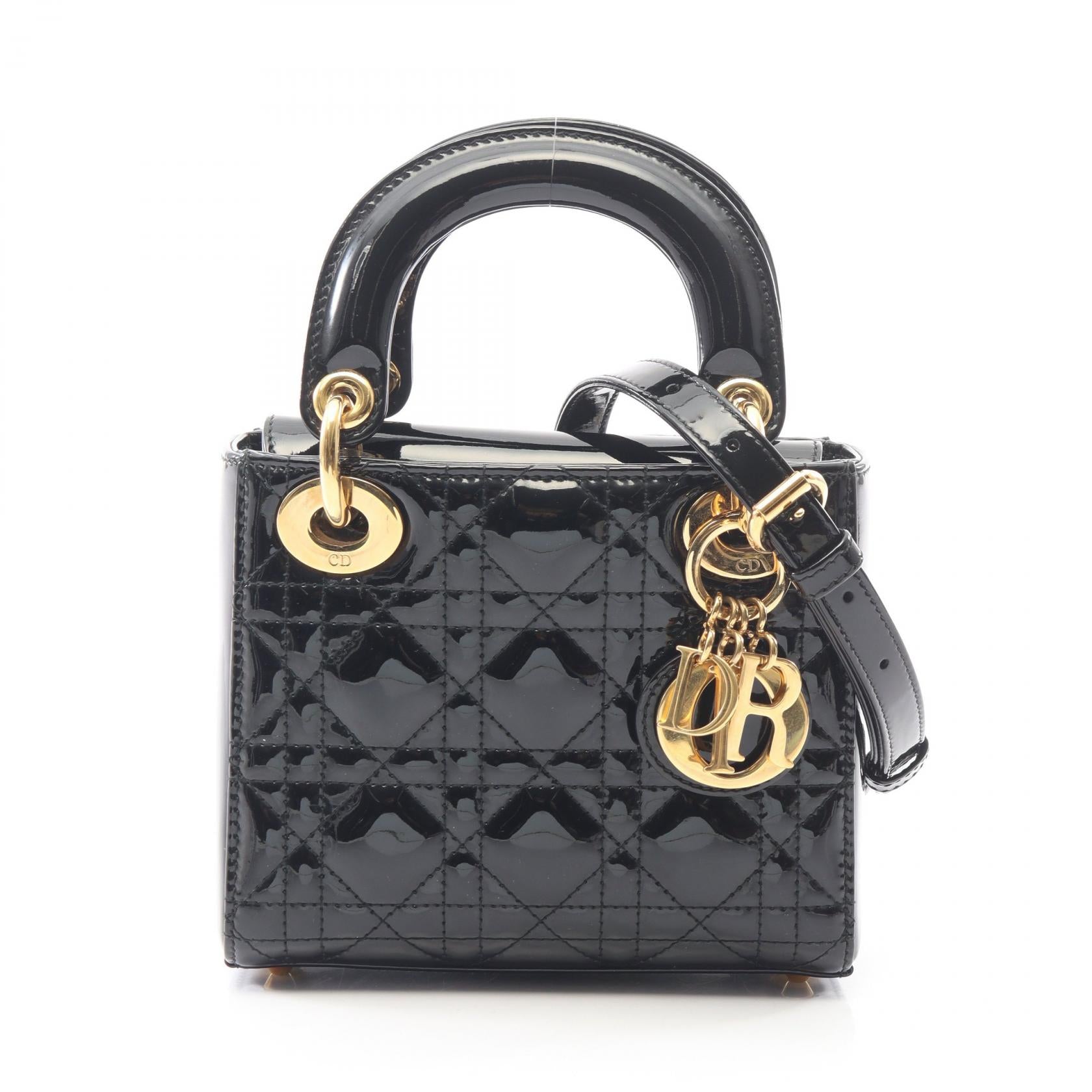 レディディオール ミニ カナージュ 2WAY ハンドバッグ エナメルレザー ブラック クリスチャンディオール バッグ Christian Dior