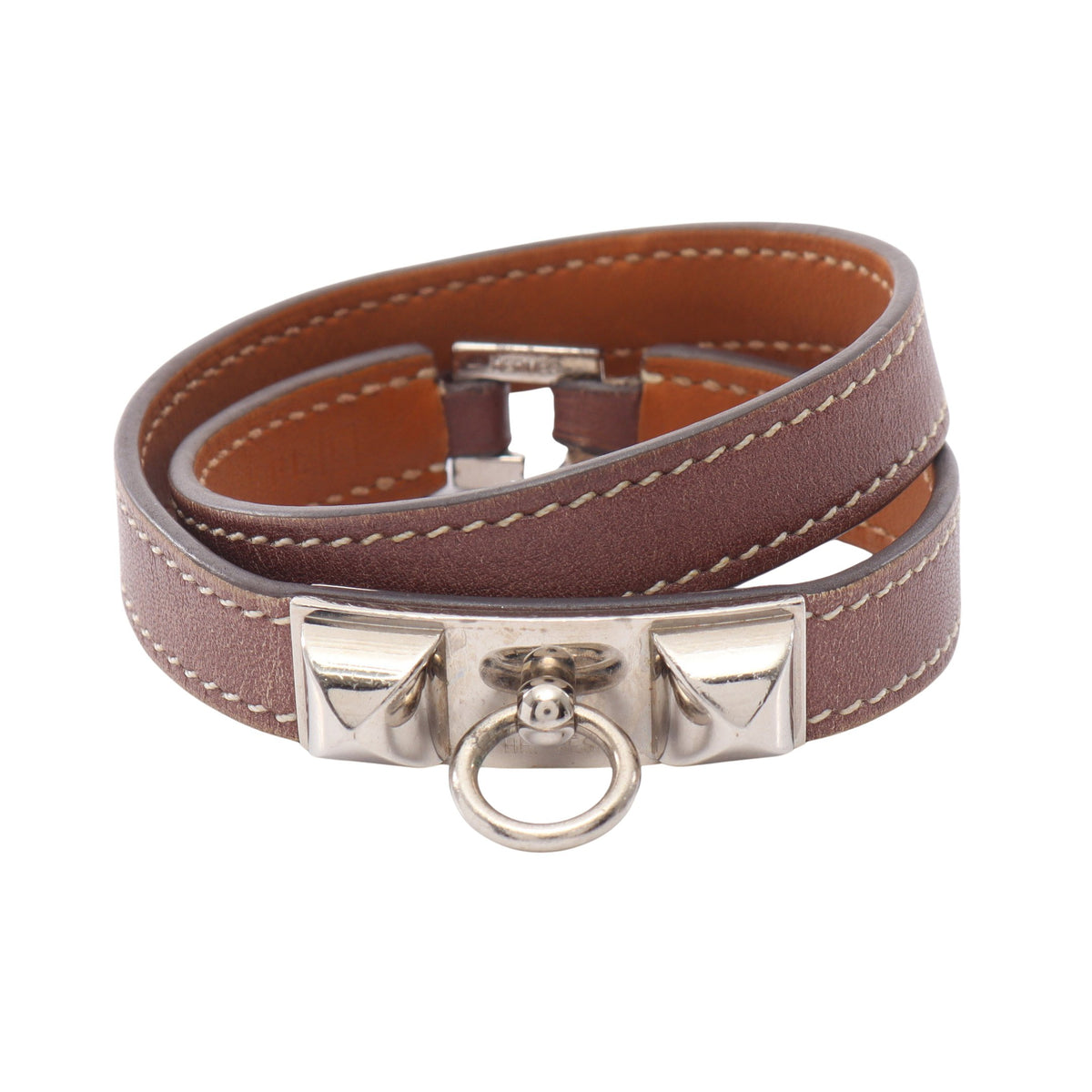 リヴァル ドゥブルトゥール ブレスレット レザー ブラウン □L刻印 エルメス アクセサリー HERMES