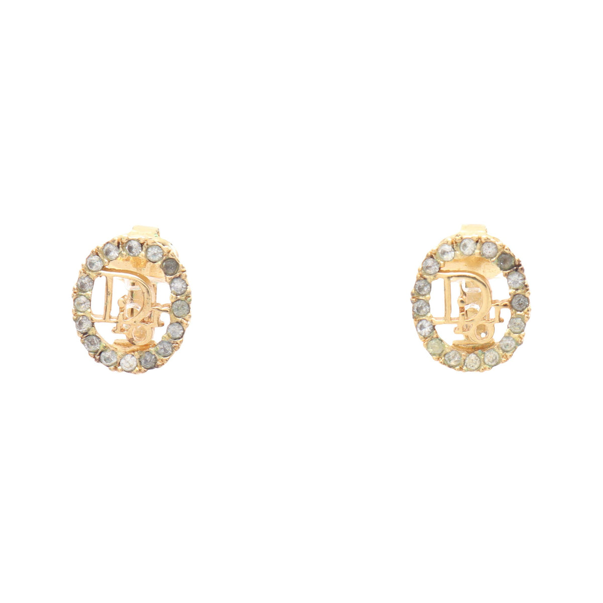 Diorロゴ イヤリング GP ラインストーン ゴールド クリア クリスチャンディオール アクセサリー Christian Dior