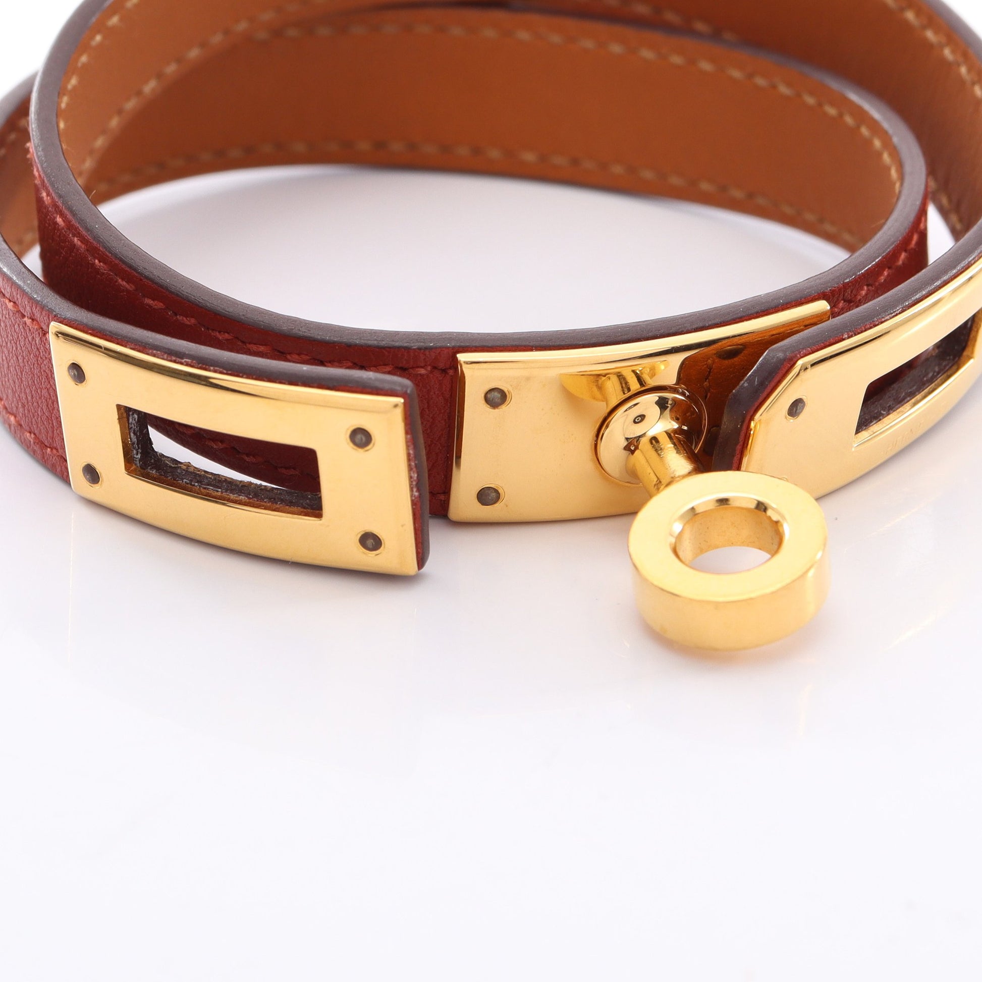 ケリーブレスレット ドゥブルトゥール ブレスレット GP レザー ブラウン ゴールド エルメス アクセサリー HERMES