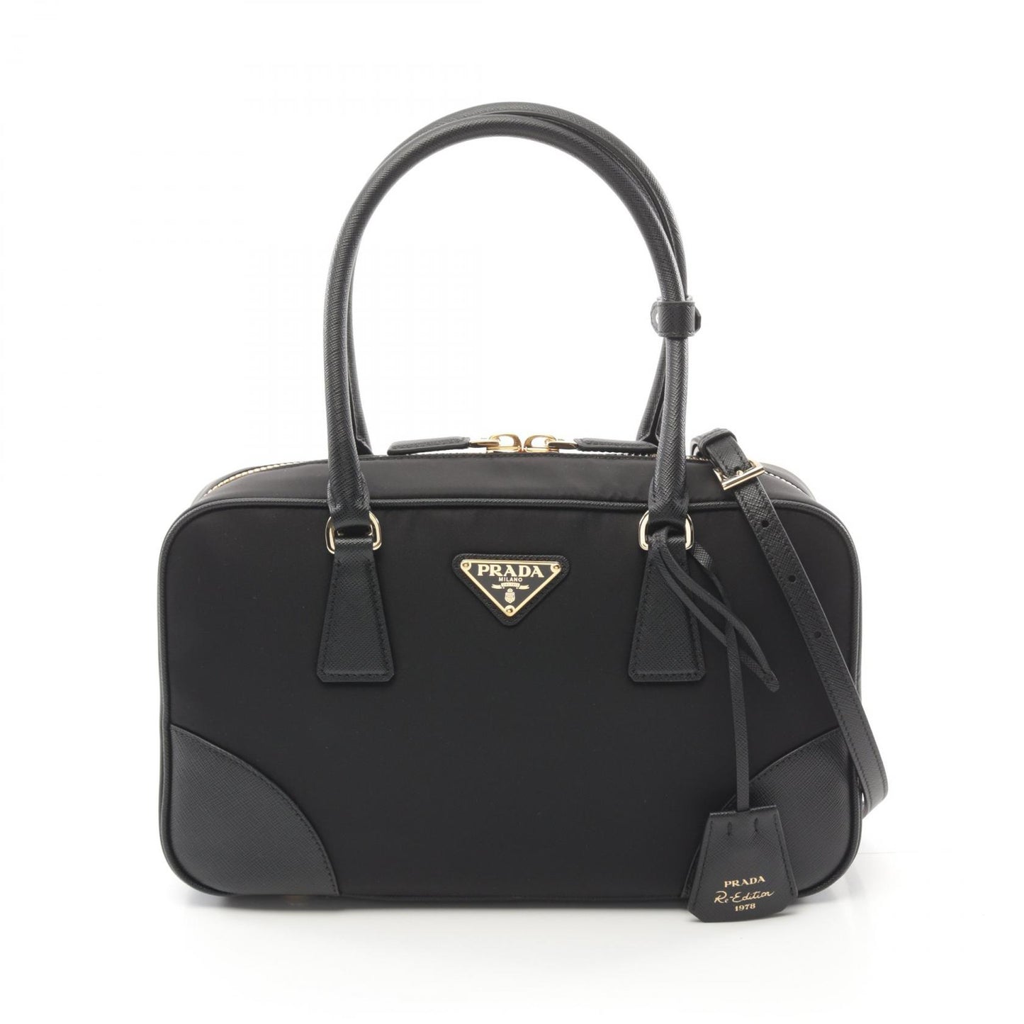RE-EDITION 1978 RE-NYLON TESSUTO+SAFFIANO ミディアム ダブルハンドル 2WAY ハンドバッグ ナイロン サフィアーノレザー ブラック プラダ バッグ PRADA
