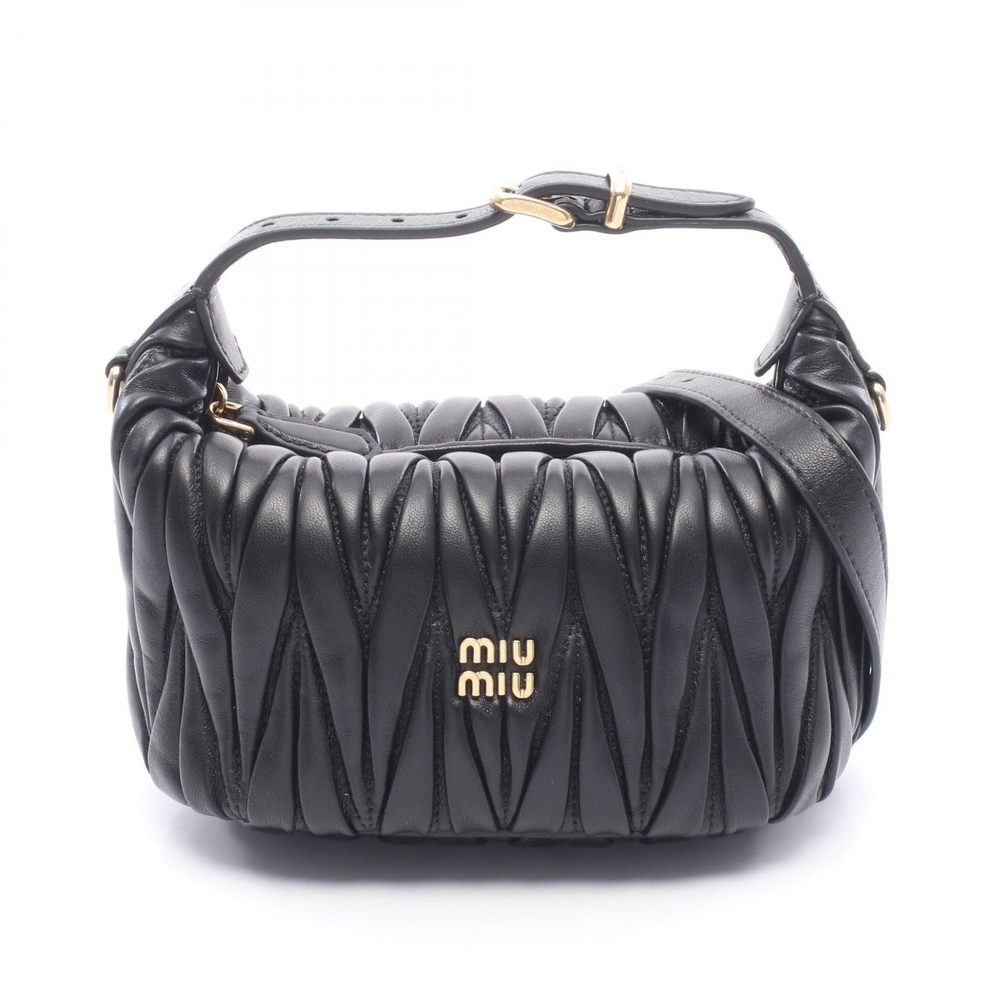 マテラッセ ハンド ハンドバッグ レザー ブラック ミュウミュウ バッグ miu miu