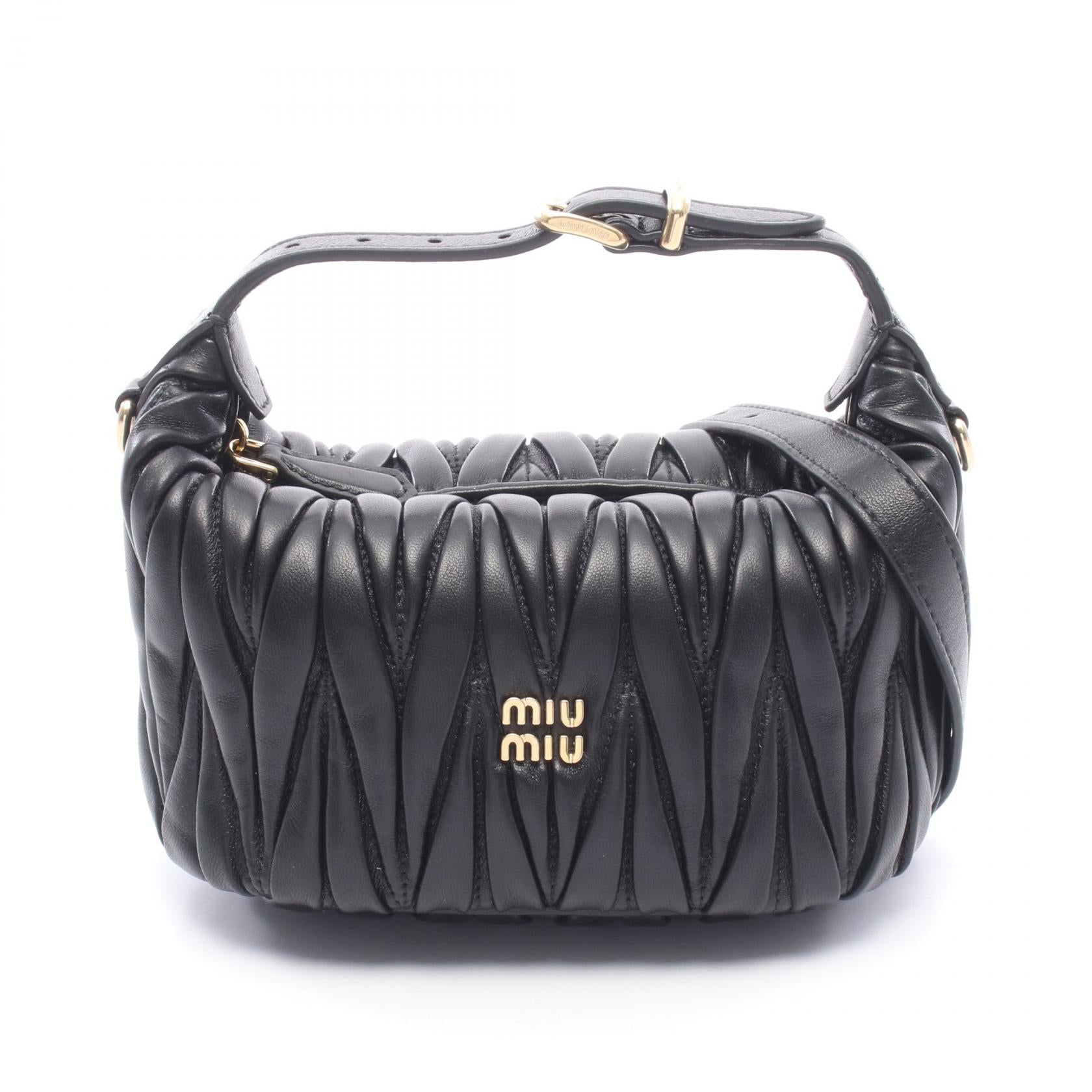 マテラッセ ハンド ハンドバッグ レザー ブラック ミュウミュウ バッグ miu miu
