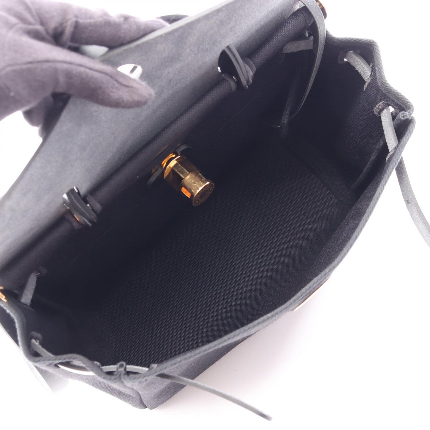 エールバッグジップPM ルトゥルネ 2WAY ハンドバッグ トワルミリタリー ヴァッシュハンター ブラック ゴールド金具 W刻印 エルメス バッグ HERMES