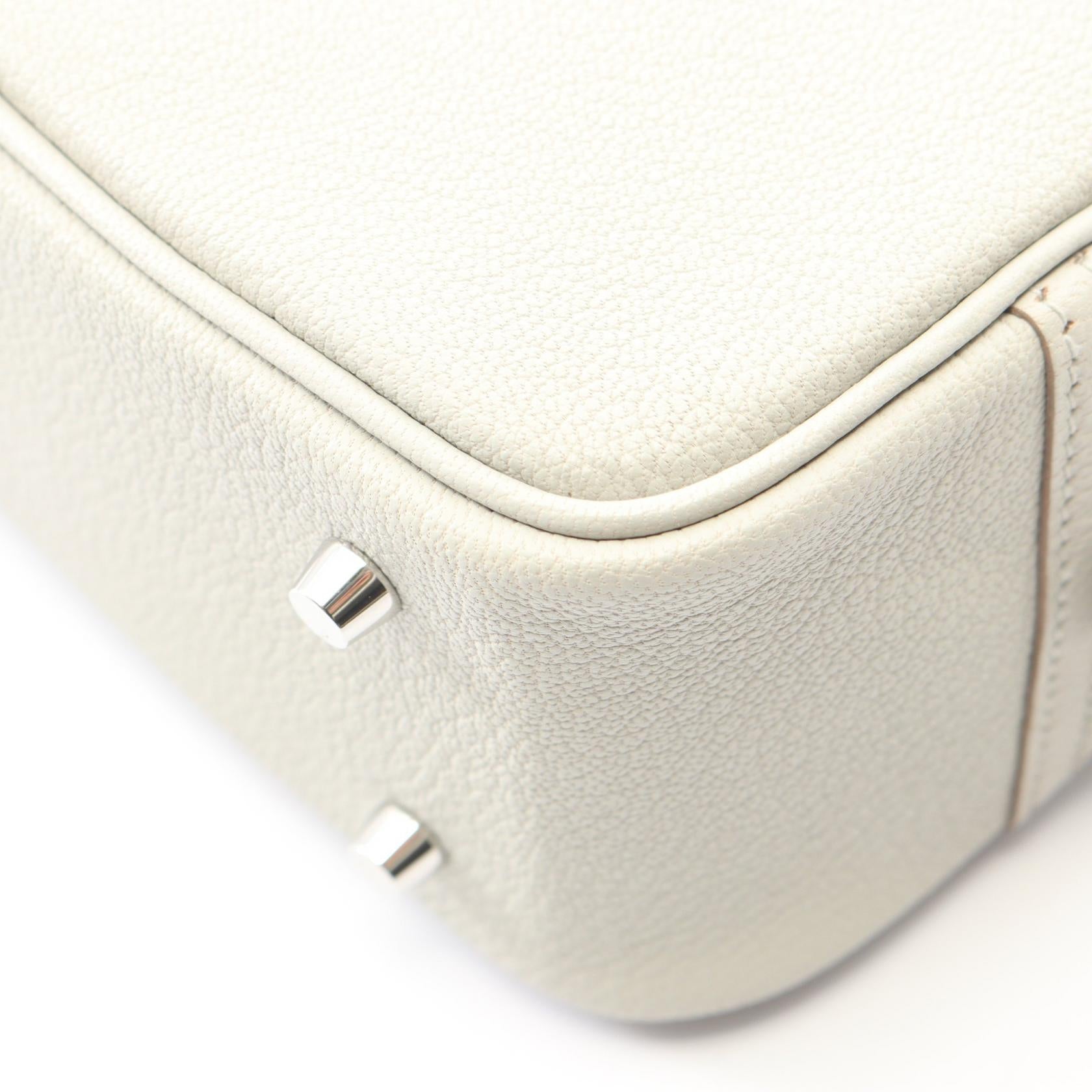 ミニプリュム20 ハンドバッグ シェーブル ライトグレー シルバー金具 K刻印 エルメス バッグ HERMES