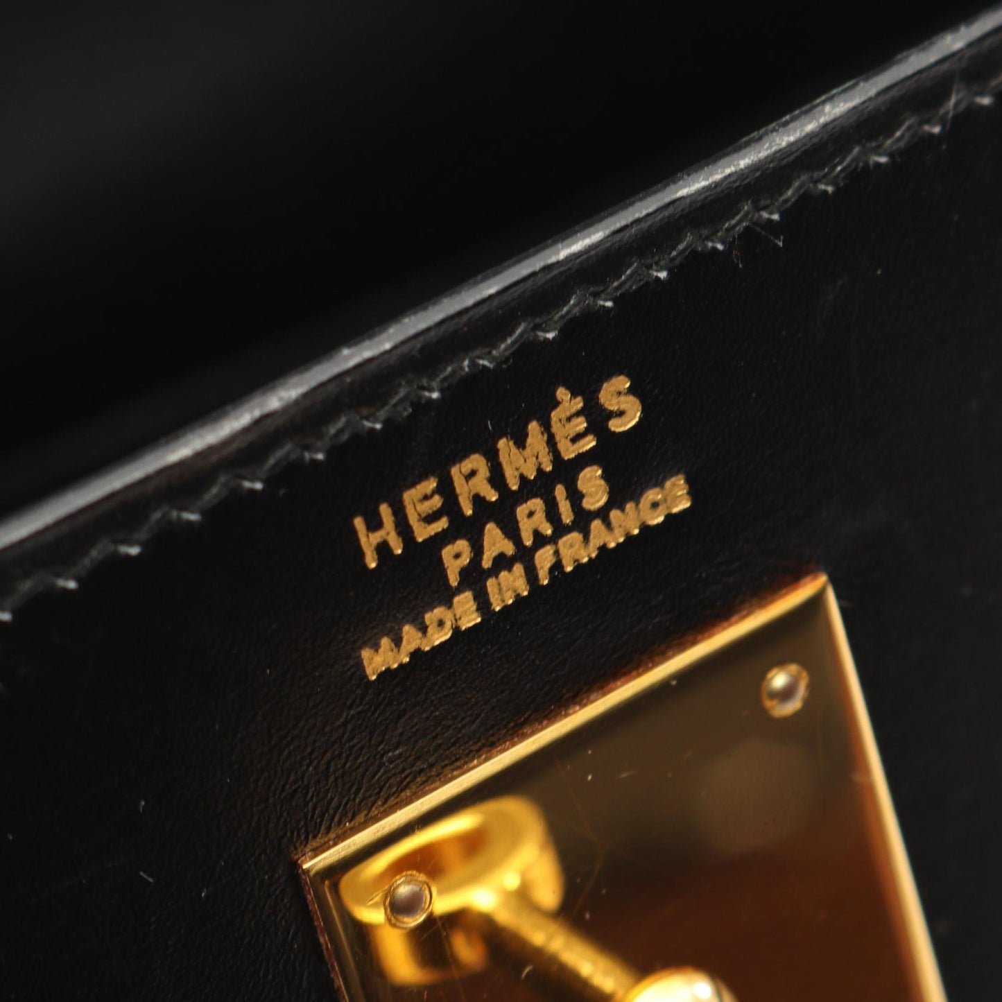 ケリー32 外縫い 2WAY ハンドバッグ ボックスカーフ ブラック ゴールド金具 ○U刻印 エルメス バッグ HERMES