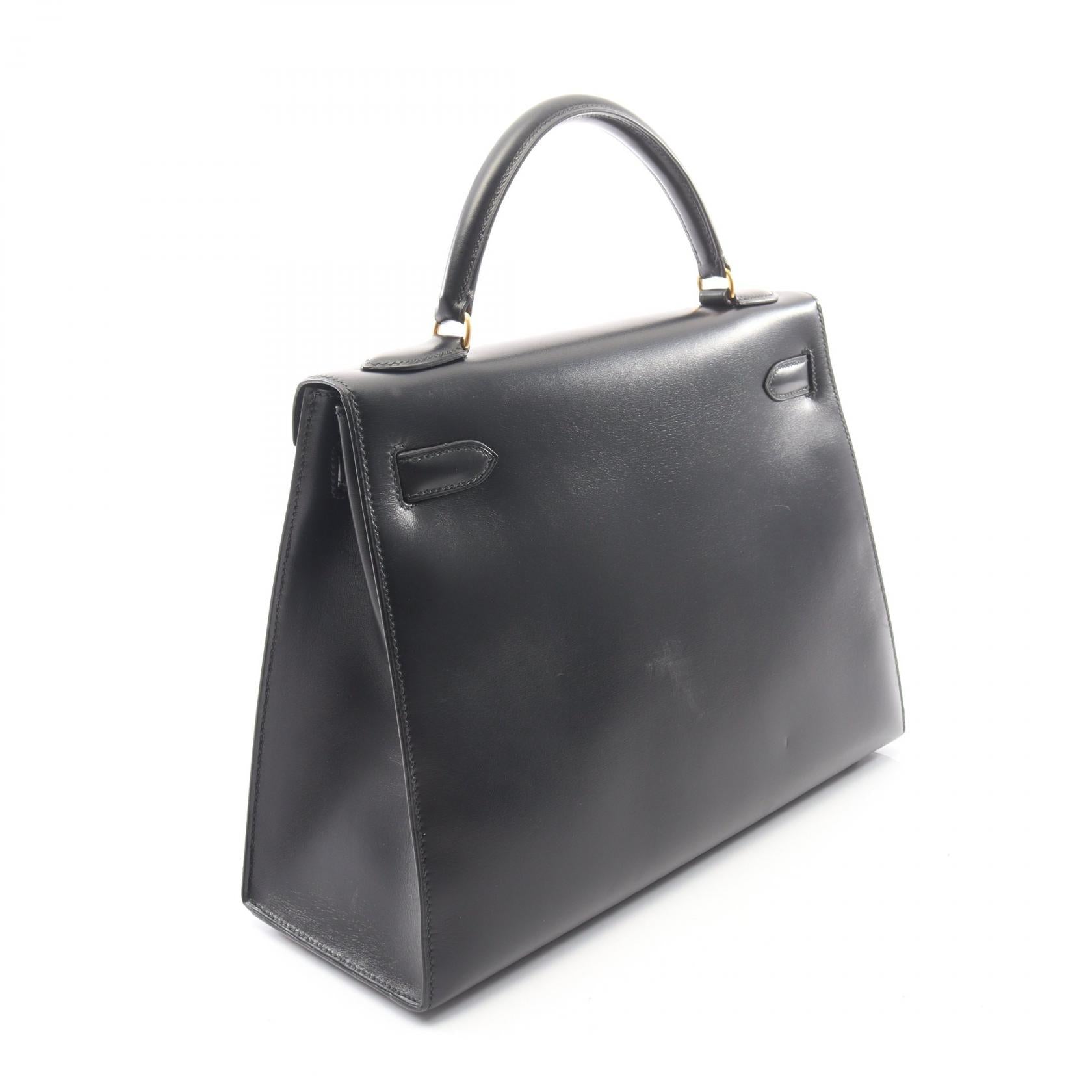 ケリー32 外縫い 2WAY ハンドバッグ ボックスカーフ ブラック ゴールド金具 ○U刻印 エルメス バッグ HERMES