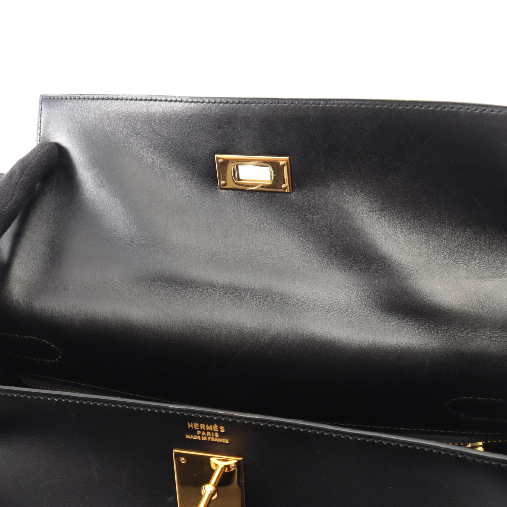 ケリー32 外縫い 2WAY ハンドバッグ ボックスカーフ ブラック ゴールド金具 ○U刻印 エルメス バッグ HERMES