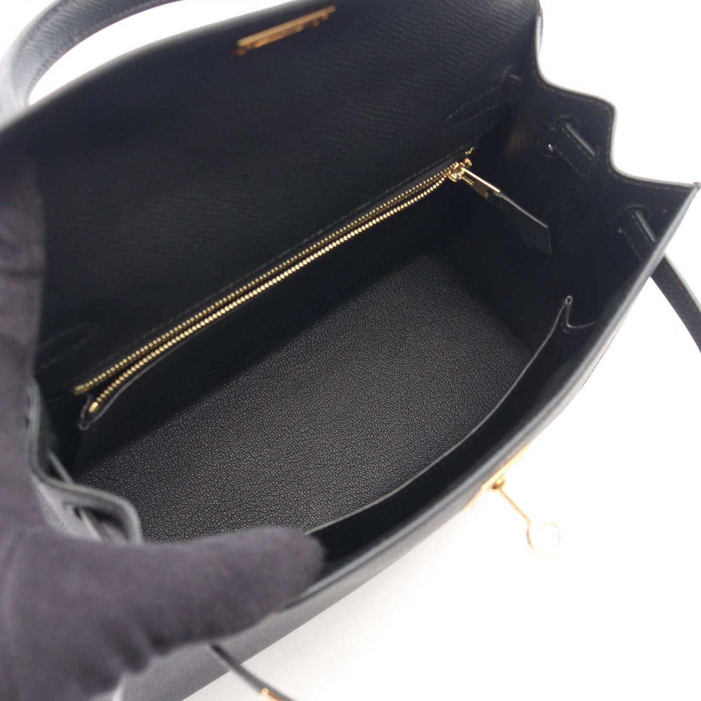ケリー25 外縫い 2WAY ハンドバッグ ヴォーエプソン ブラック ゴールド金具 G刻印 エルメス バッグ HERMES