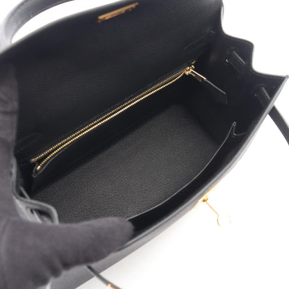 ケリー25 外縫い 2WAY ハンドバッグ ヴォーエプソン ブラック ゴールド金具 G刻印 エルメス バッグ HERMES