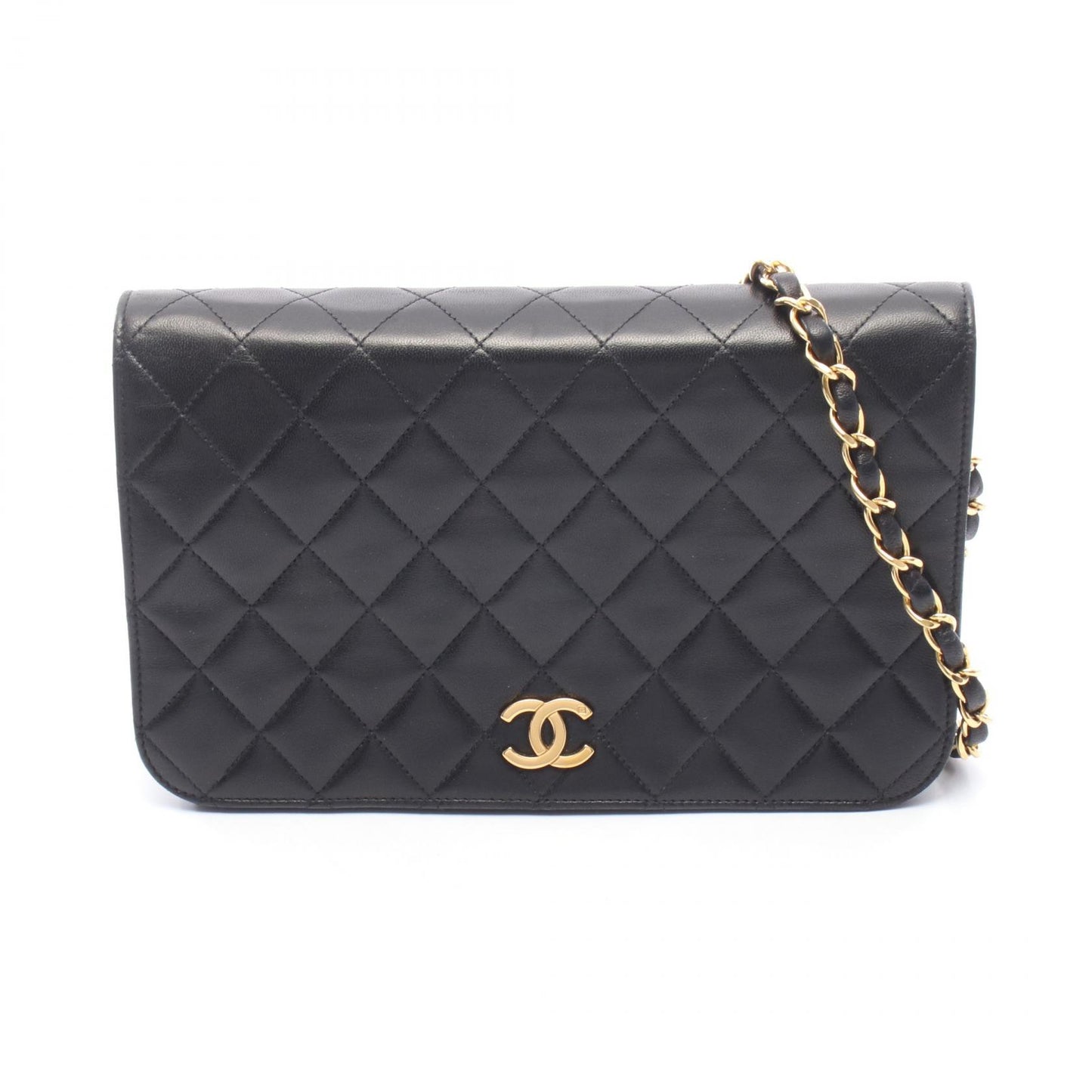 マトラッセ フルフラップ チェーンショルダーバッグ ラムスキン ブラック ゴールド金具 シャネル バッグ CHANEL