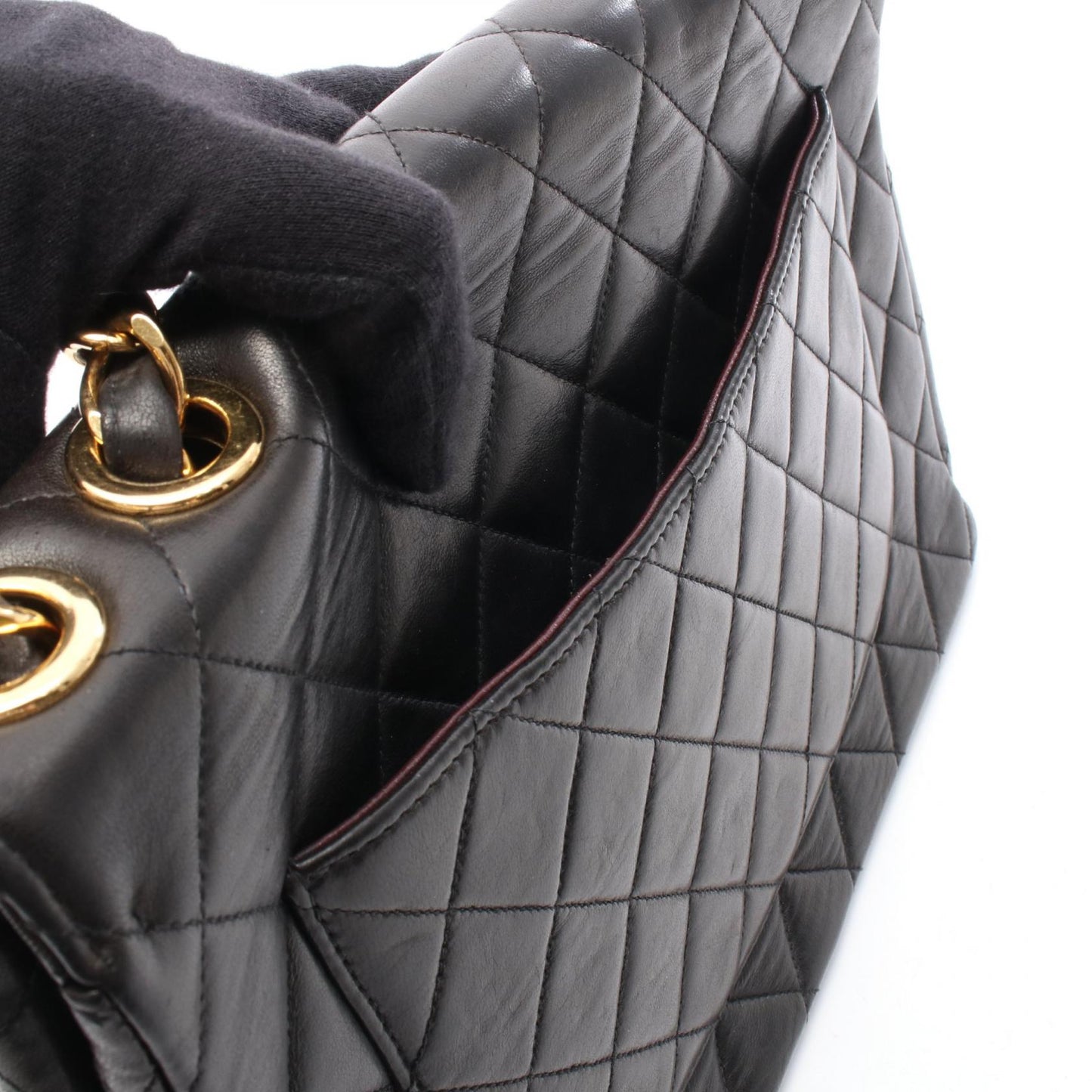 デカマトラッセ 30 シングルフラップ Wチェーンショルダーバッグ ラムスキン ブラック ゴールド金具 シャネル バッグ CHANEL