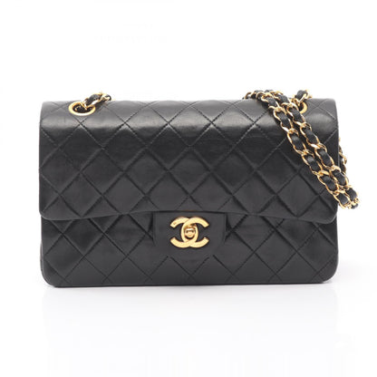 マトラッセ Wフラップ Wチェーンショルダーバッグ ラムスキン ブラック ゴールド金具 シャネル バッグ CHANEL