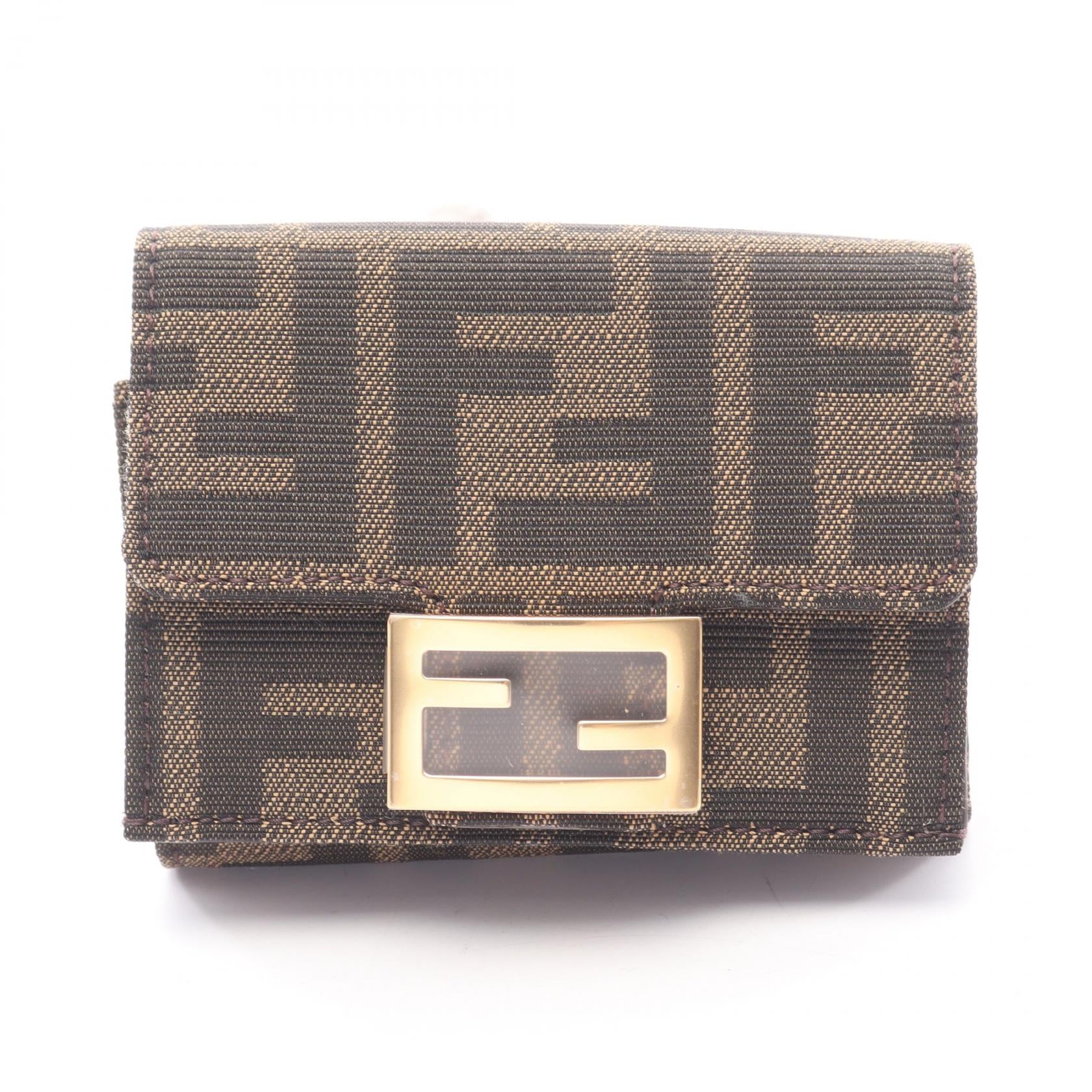 バゲット ズッカ 三つ折り財布 キャンバス ブラウン ブラック フェンディ 財布・小物 FENDI