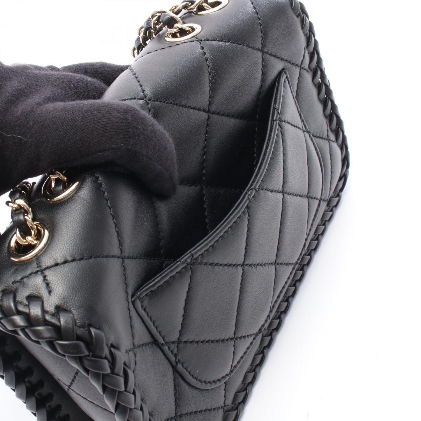 マトラッセ フルフラップ チェーンショルダーバッグ ラムスキン ブラック ゴールド金具 シャネル バッグ CHANEL