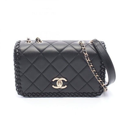 マトラッセ フルフラップ チェーンショルダーバッグ ラムスキン ブラック ゴールド金具 シャネル バッグ CHANEL