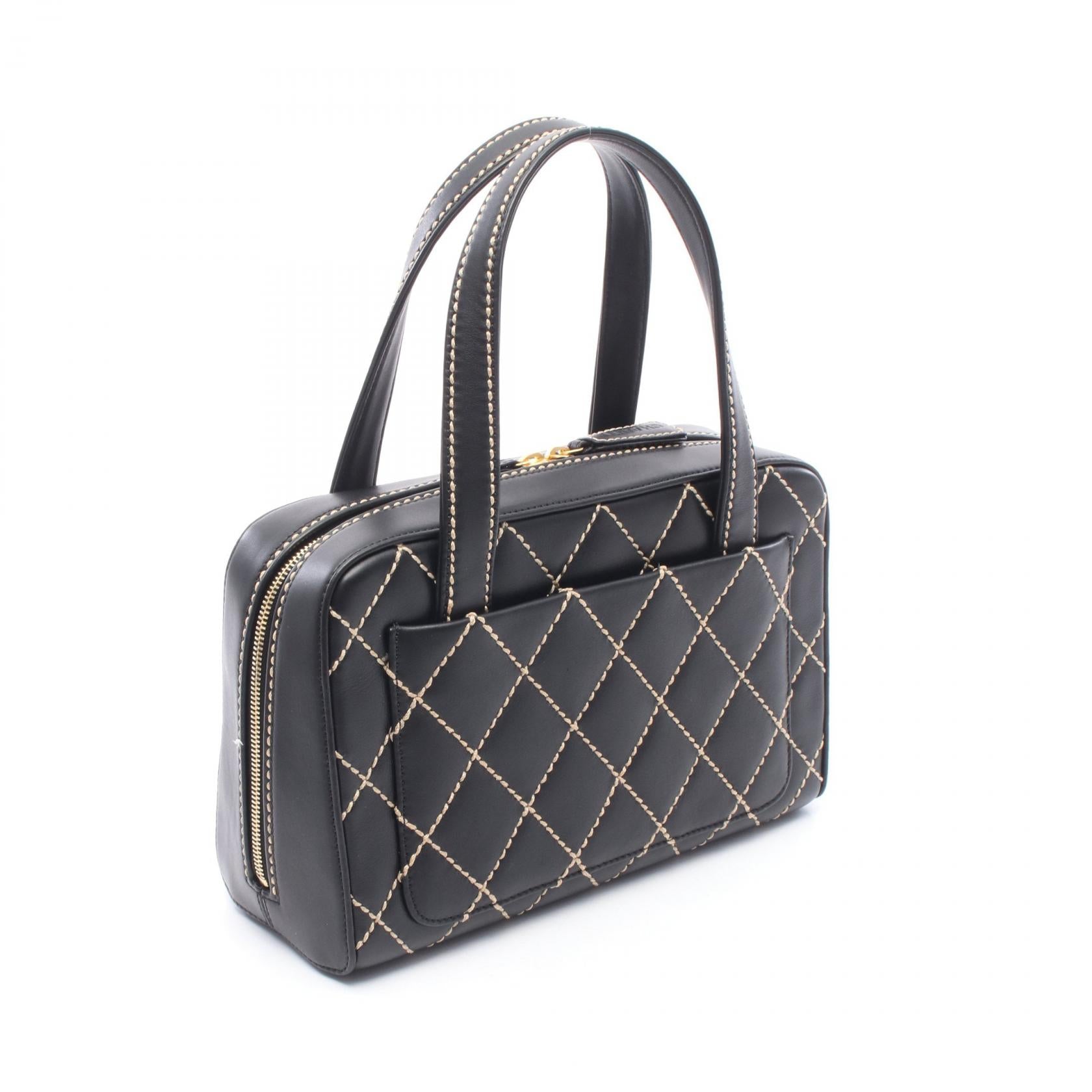 ワイルドステッチ ハンドバッグ レザー ブラック ゴールド金具 シャネル バッグ CHANEL