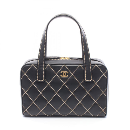ワイルドステッチ ハンドバッグ レザー ブラック ゴールド金具 シャネル バッグ CHANEL