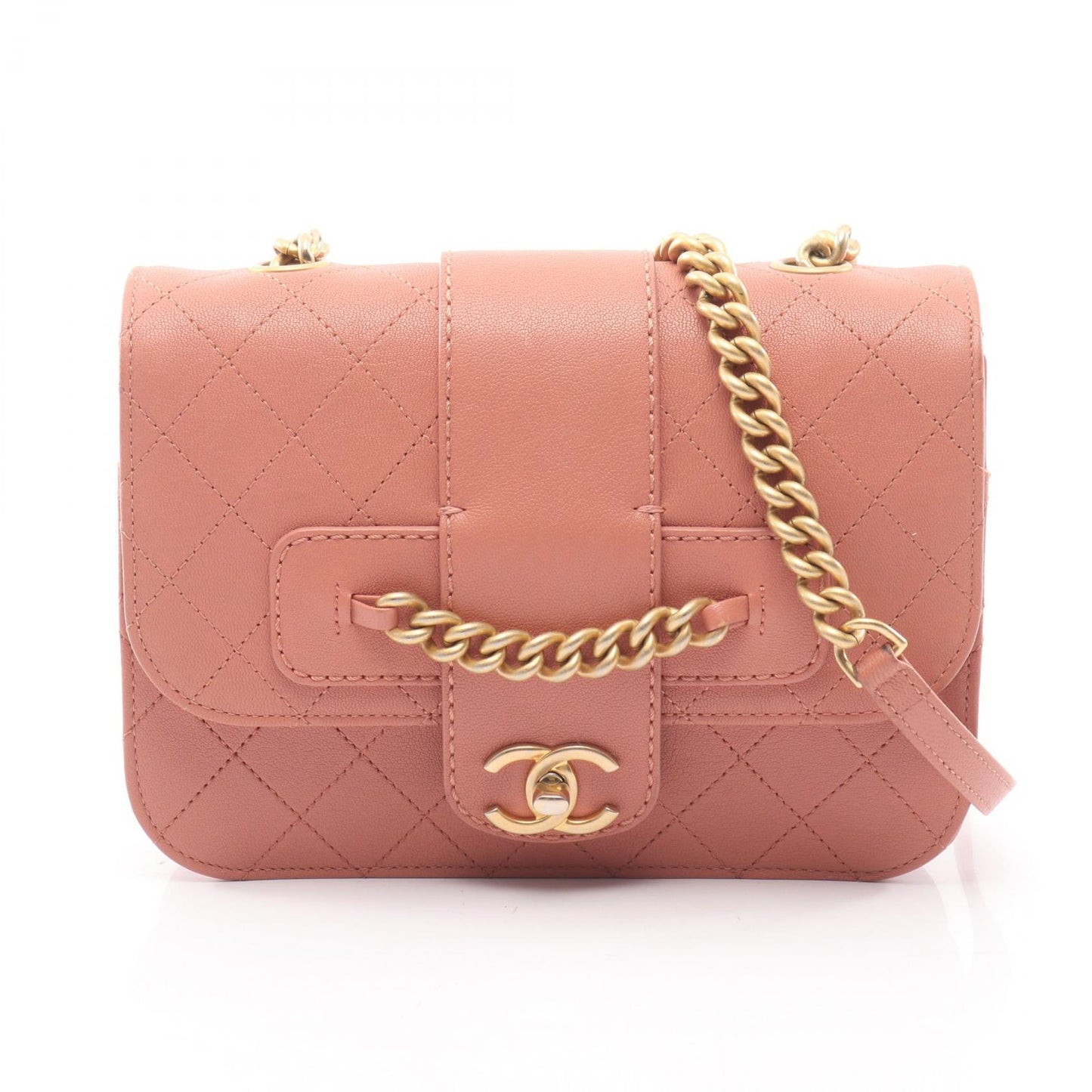 マトラッセ チェーンショルダーバッグ レザー ピンク ゴールド金具 シャネル バッグ CHANEL