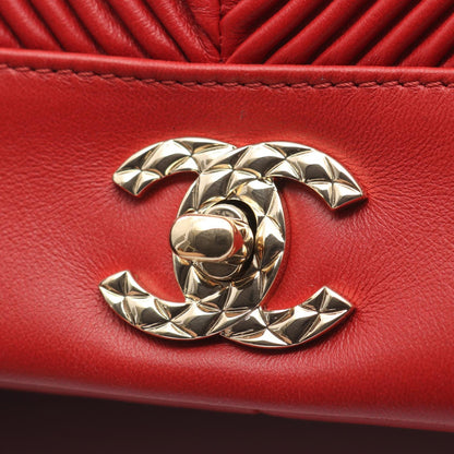 ココマーク Wチェーンショルダーバッグ チェーンショルダーバッグ ラムスキン レッド ゴールド金具 シャネル バッグ CHANEL