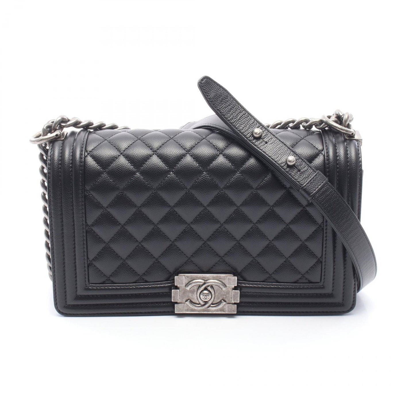 ボーイシャネル チェーンショルダーバッグ キャビアスキン ブラック シルバー金具 シャネル バッグ CHANEL