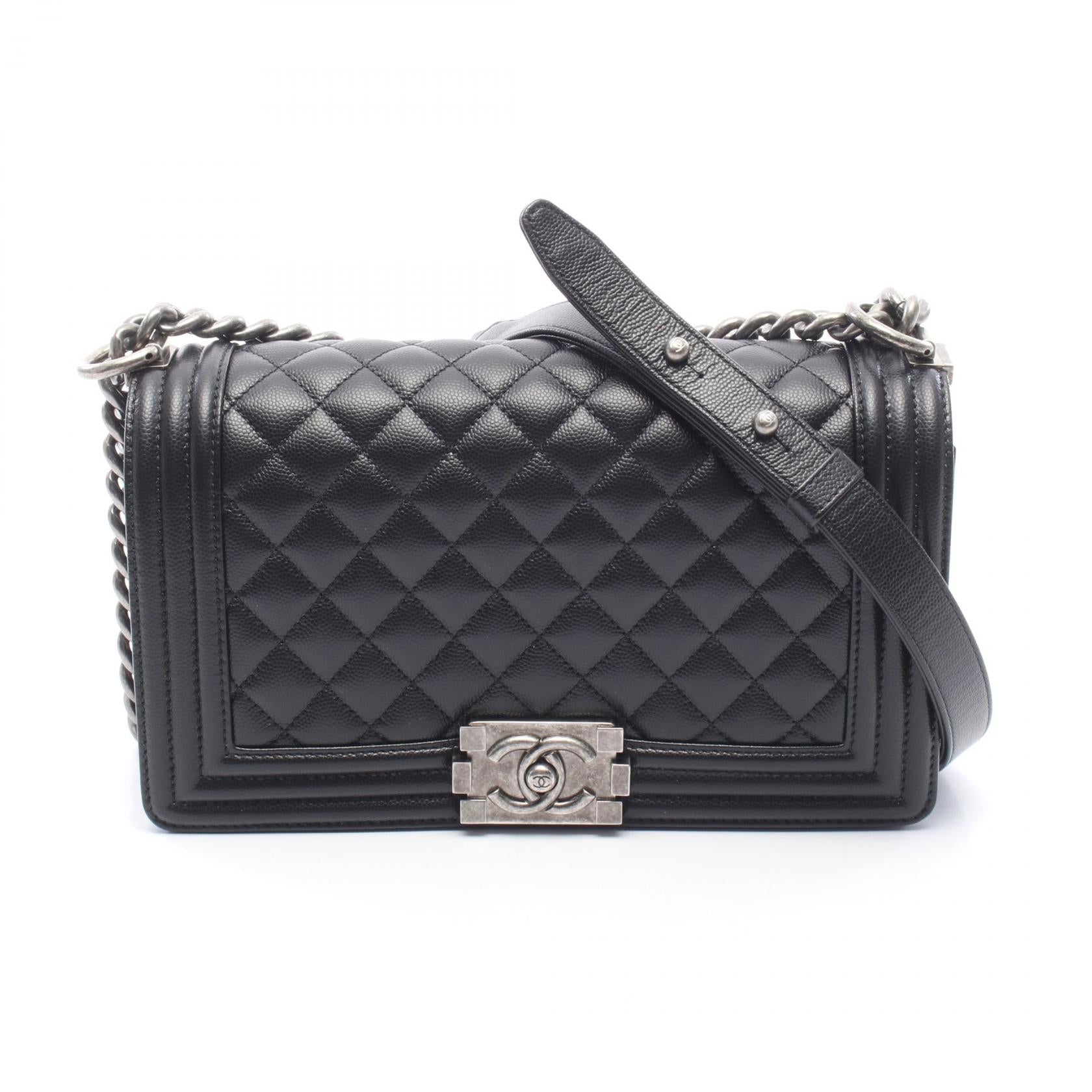 ボーイシャネル チェーンショルダーバッグ キャビアスキン ブラック シルバー金具 シャネル バッグ CHANEL